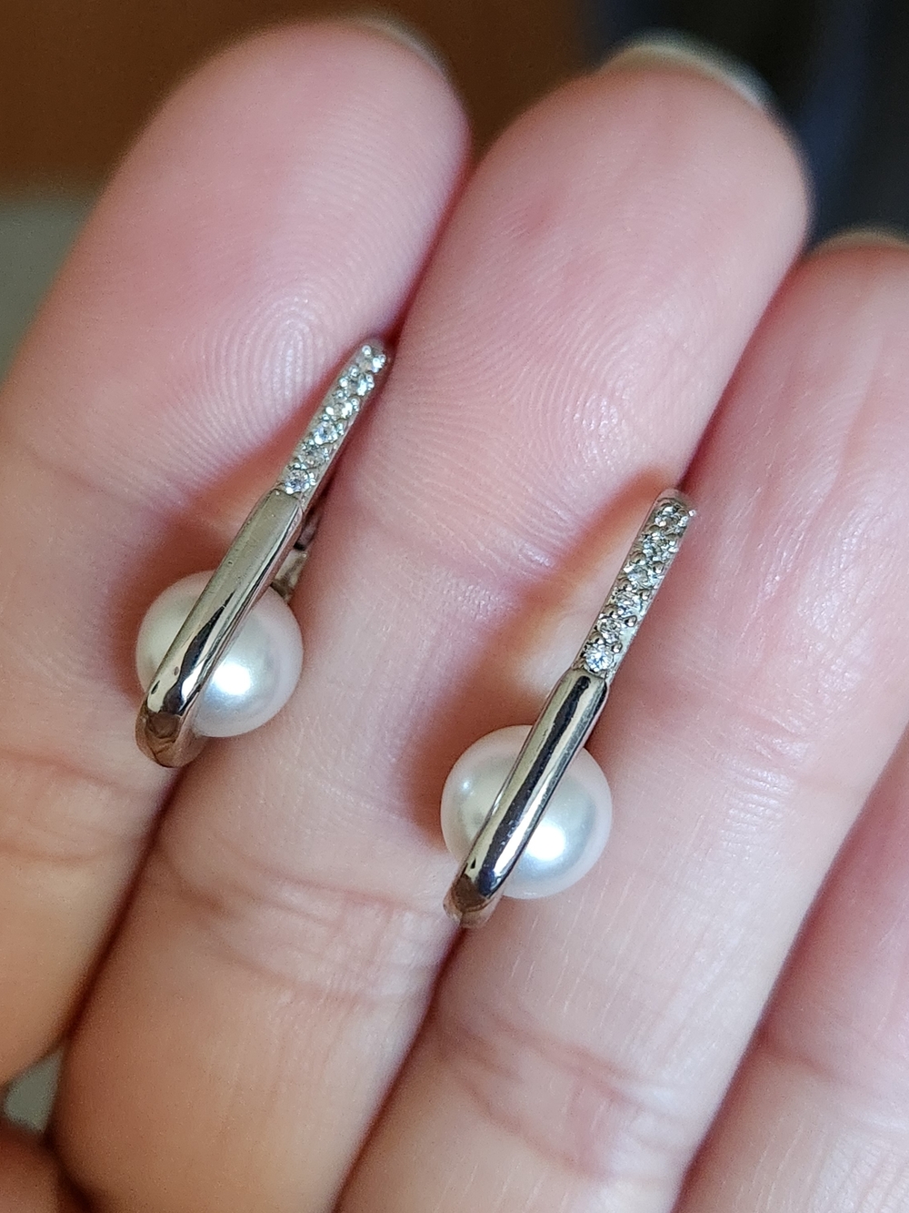 New 925 Silver Diamond White Pearl Hoop Earrings for Women